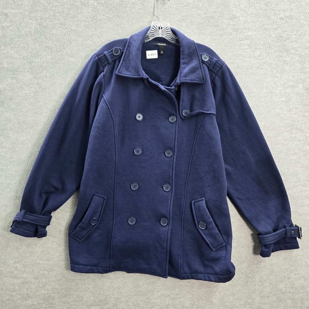 Torrid Women Jacket 3 Blue Pea Coat Fleece Pockets Long Sleeve READ